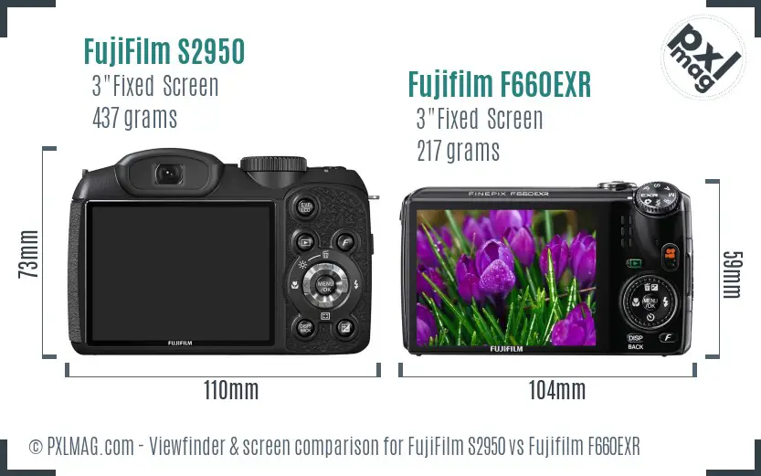 FujiFilm S2950 vs Fujifilm F660EXR Screen and Viewfinder comparison