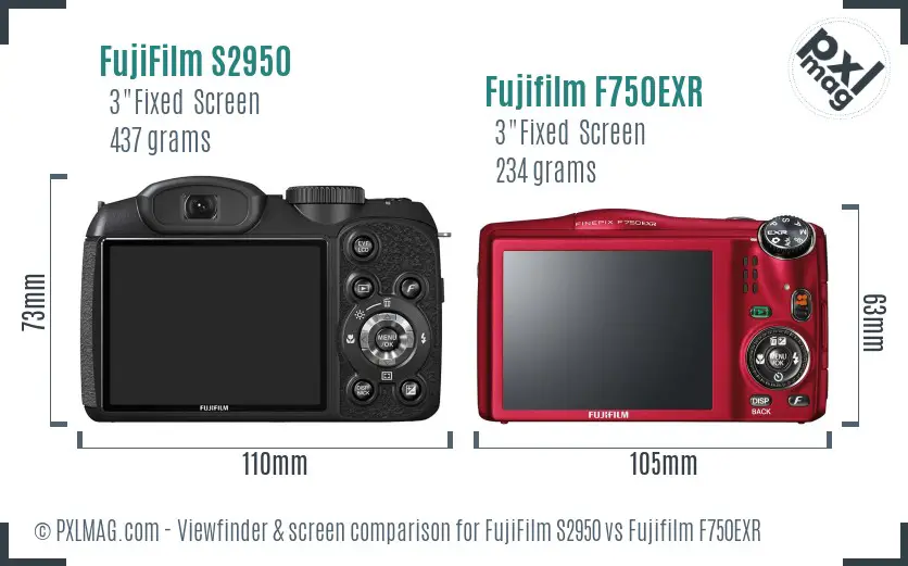 FujiFilm S2950 vs Fujifilm F750EXR Screen and Viewfinder comparison