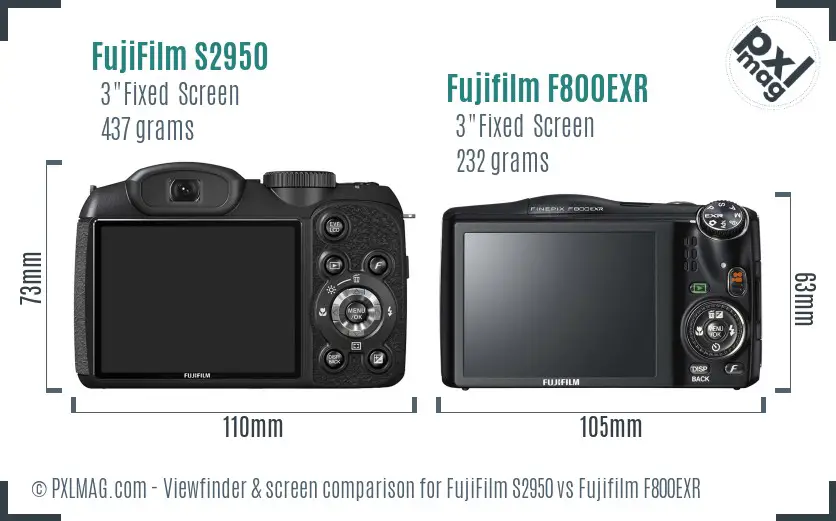 FujiFilm S2950 vs Fujifilm F800EXR Screen and Viewfinder comparison