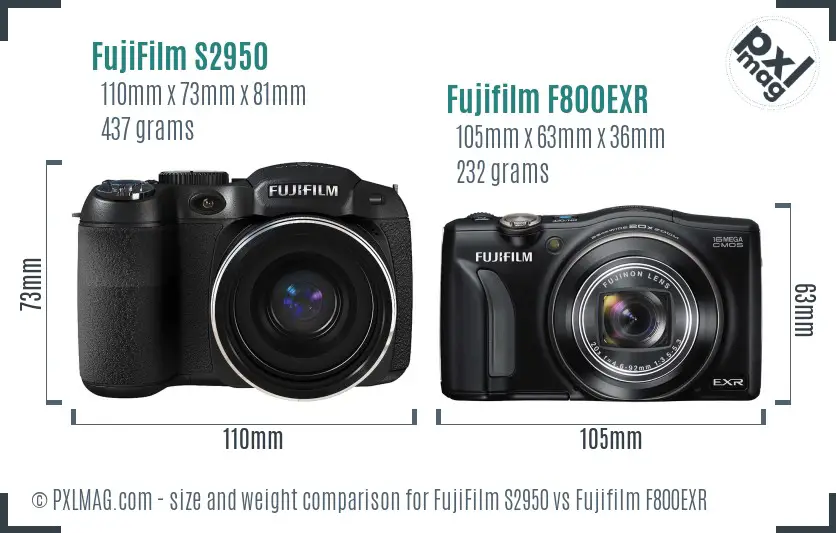FujiFilm S2950 vs Fujifilm F800EXR size comparison