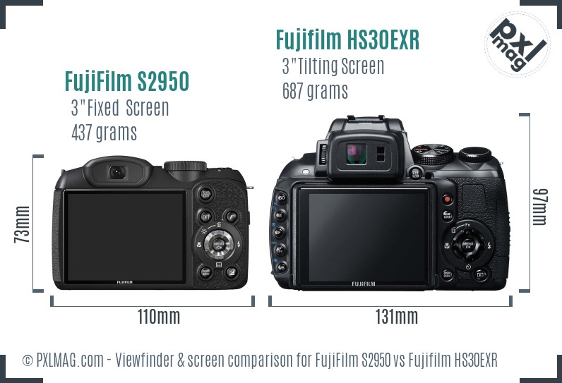 FujiFilm S2950 vs Fujifilm HS30EXR Screen and Viewfinder comparison