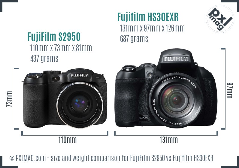 FujiFilm S2950 vs Fujifilm HS30EXR size comparison FujiFilm S2950 vs Fujifilm HS30EXR size comparison