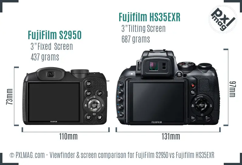 FujiFilm S2950 vs Fujifilm HS35EXR Screen and Viewfinder comparison