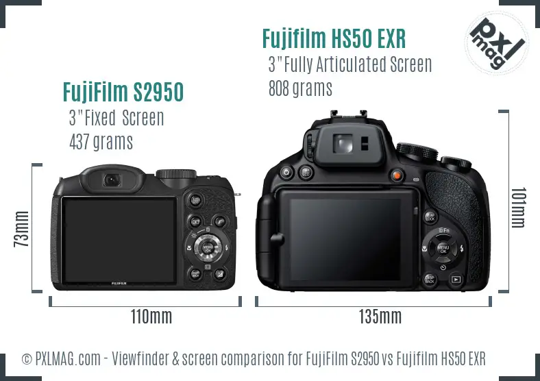 FujiFilm S2950 vs Fujifilm HS50 EXR Screen and Viewfinder comparison