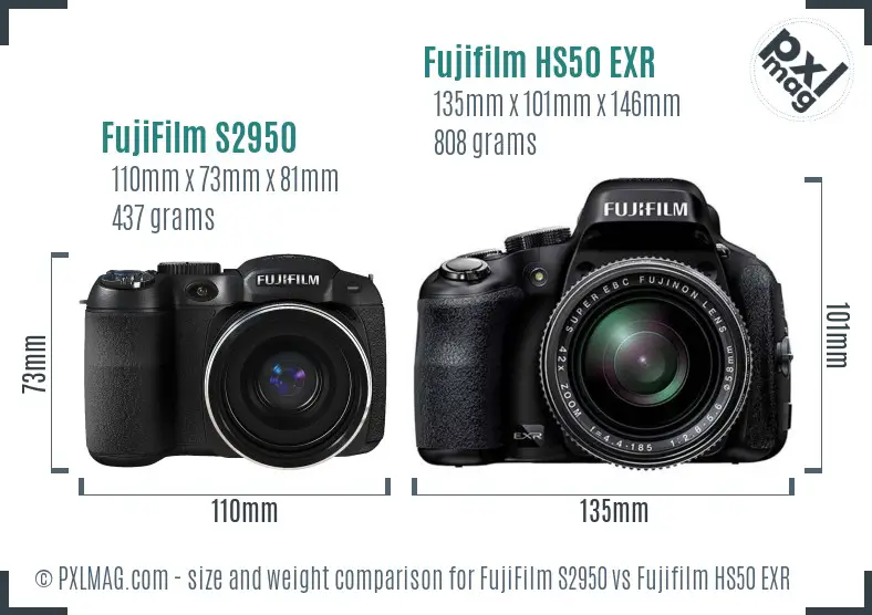 FujiFilm S2950 vs Fujifilm HS50 EXR size comparison