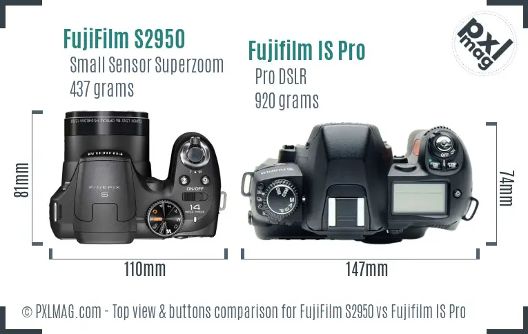 FujiFilm S2950 vs Fujifilm IS Pro top view buttons comparison