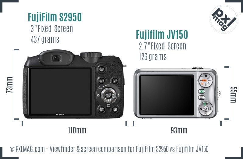 FujiFilm S2950 vs Fujifilm JV150 Screen and Viewfinder comparison