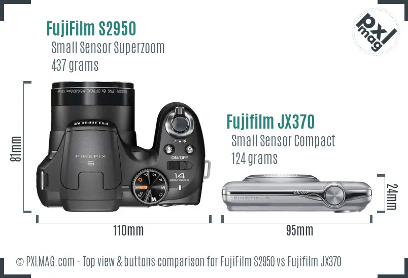 FujiFilm S2950 vs Fujifilm JX370 top view buttons comparison