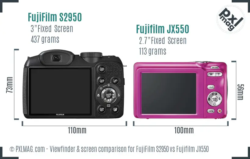 FujiFilm S2950 vs Fujifilm JX550 Screen and Viewfinder comparison