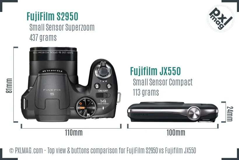 FujiFilm S2950 vs Fujifilm JX550 top view buttons comparison