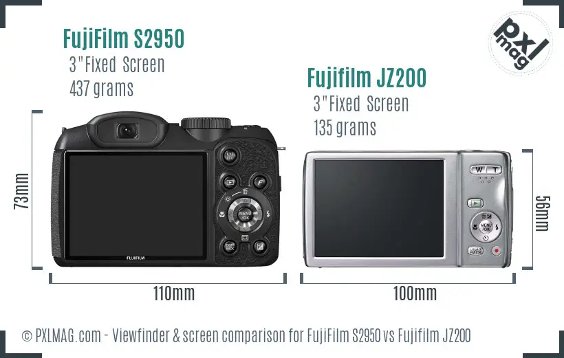 FujiFilm S2950 vs Fujifilm JZ200 Screen and Viewfinder comparison