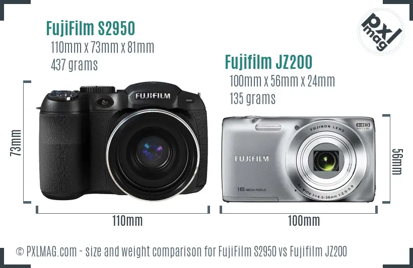 FujiFilm S2950 vs Fujifilm JZ200 size comparison