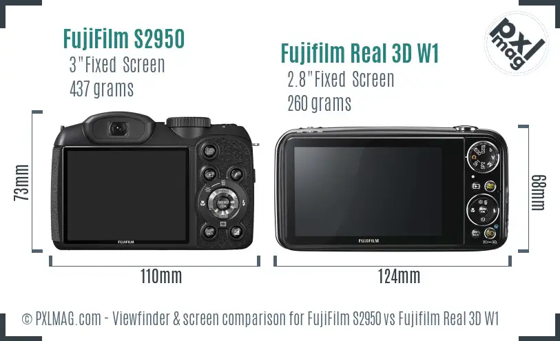 FujiFilm S2950 vs Fujifilm Real 3D W1 Screen and Viewfinder comparison