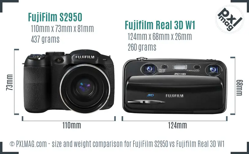 FujiFilm S2950 vs Fujifilm Real 3D W1 size comparison