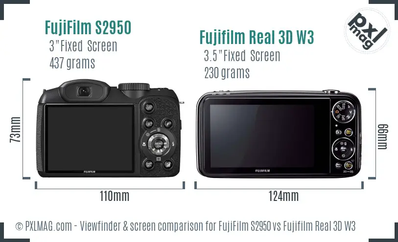 FujiFilm S2950 vs Fujifilm Real 3D W3 Screen and Viewfinder comparison