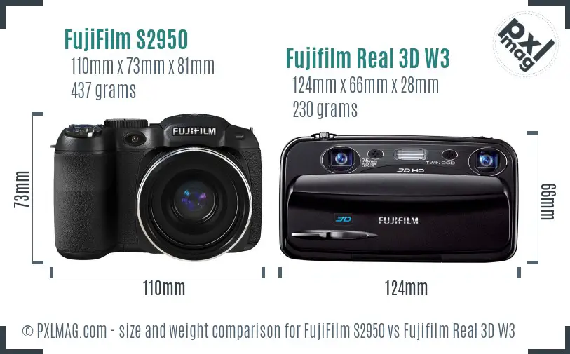 FujiFilm S2950 vs Fujifilm Real 3D W3 size comparison