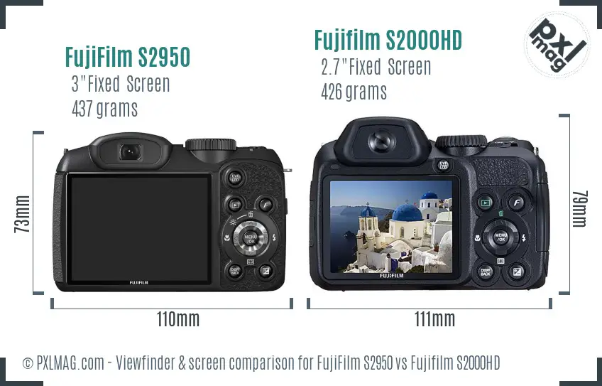 FujiFilm S2950 vs Fujifilm S2000HD Screen and Viewfinder comparison