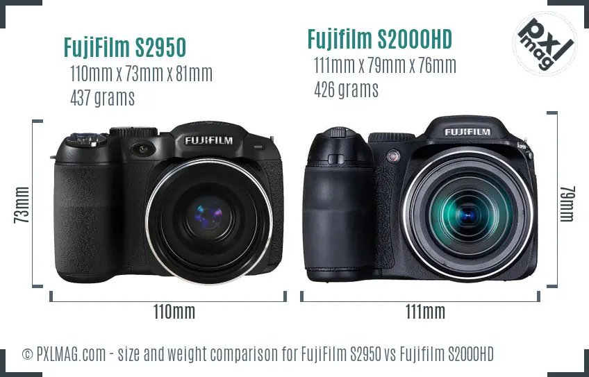 FujiFilm S2950 vs Fujifilm S2000HD size comparison