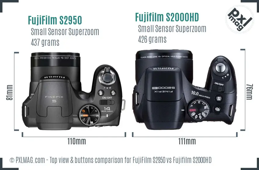 FujiFilm S2950 vs Fujifilm S2000HD top view buttons comparison