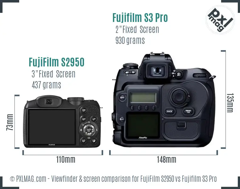 FujiFilm S2950 vs Fujifilm S3 Pro Screen and Viewfinder comparison