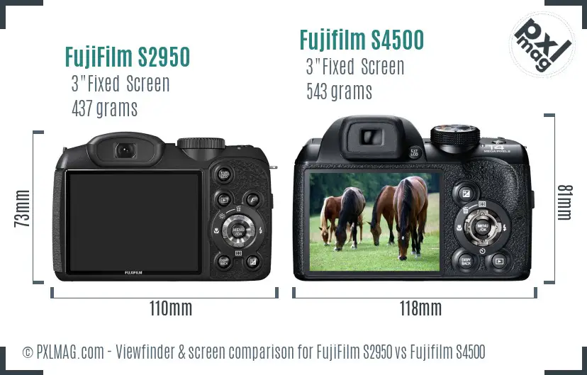 FujiFilm S2950 vs Fujifilm S4500 Screen and Viewfinder comparison