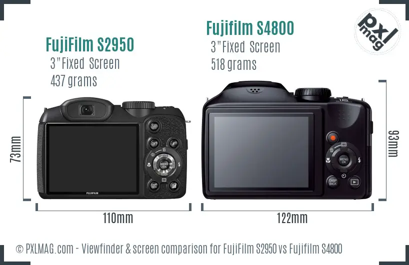 FujiFilm S2950 vs Fujifilm S4800 Screen and Viewfinder comparison