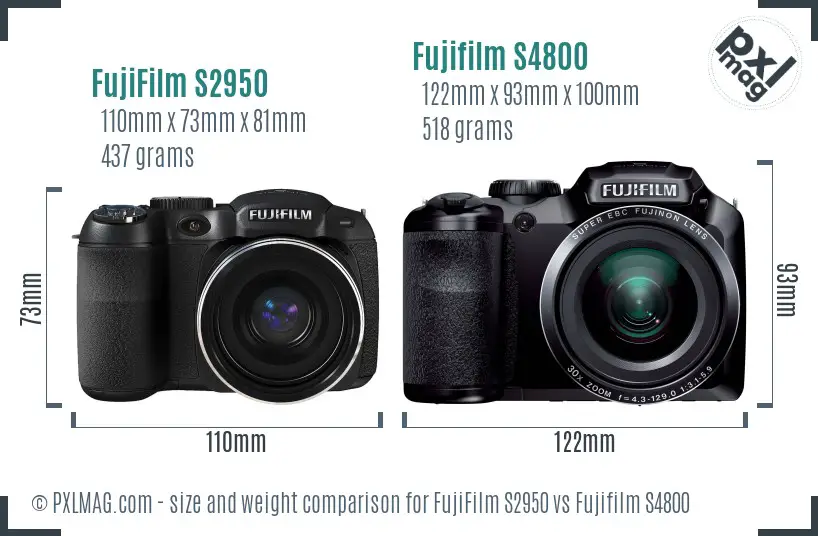 FujiFilm S2950 vs Fujifilm S4800 size comparison