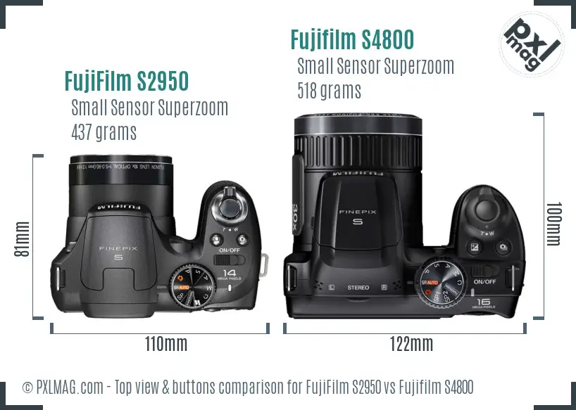 FujiFilm S2950 vs Fujifilm S4800 top view buttons comparison
