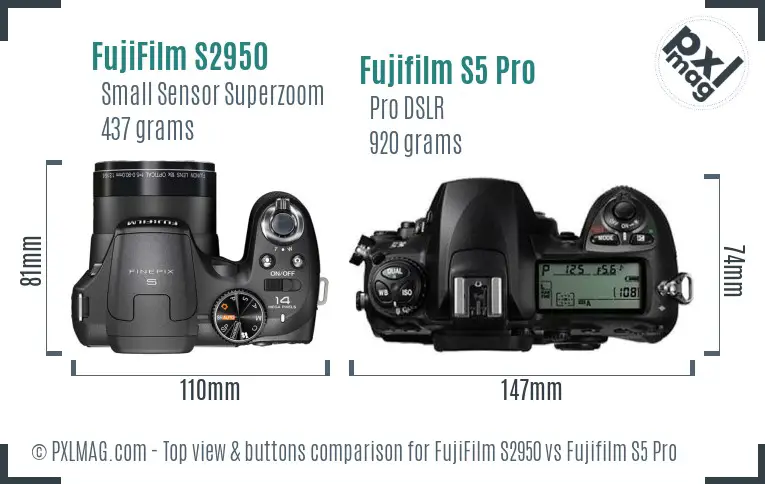 FujiFilm S2950 vs Fujifilm S5 Pro top view buttons comparison FujiFilm S2950 vs Fujifilm S5 Pro top view buttons comparison