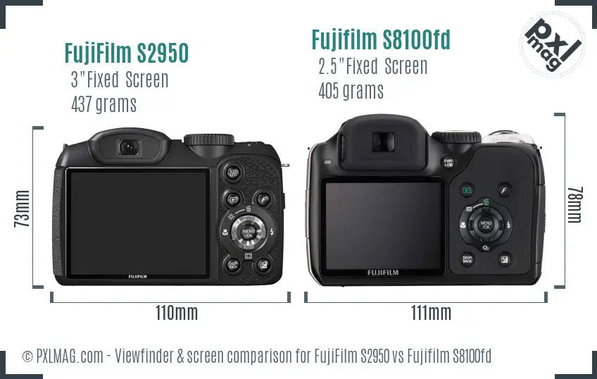 FujiFilm S2950 vs Fujifilm S8100fd Screen and Viewfinder comparison
