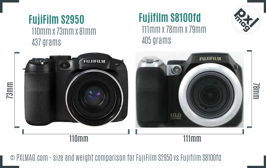 FujiFilm S2950 vs Fujifilm S8100fd size comparison