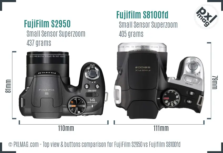 FujiFilm S2950 vs Fujifilm S8100fd top view buttons comparison