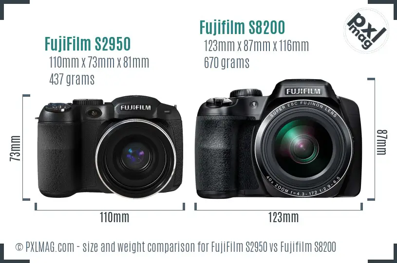 FujiFilm S2950 vs Fujifilm S8200 size comparison