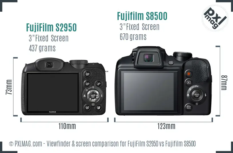 FujiFilm S2950 vs Fujifilm S8500 Screen and Viewfinder comparison
