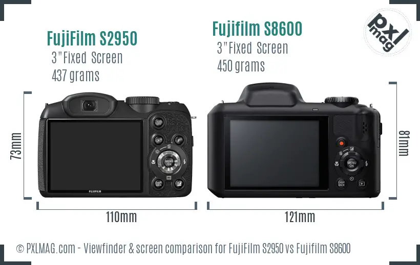 FujiFilm S2950 vs Fujifilm S8600 Screen and Viewfinder comparison