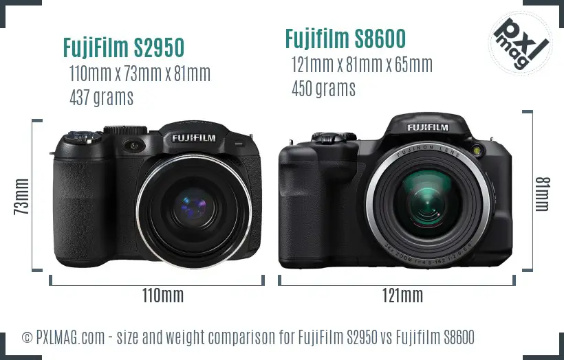 FujiFilm S2950 vs Fujifilm S8600 size comparison