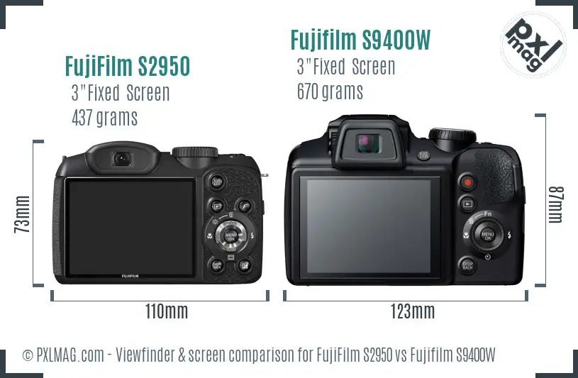 FujiFilm S2950 vs Fujifilm S9400W Screen and Viewfinder comparison