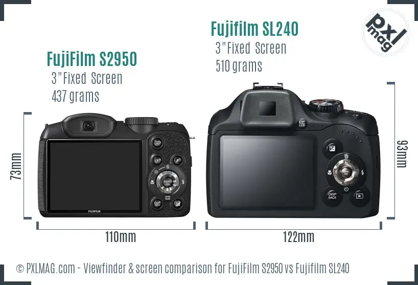 FujiFilm S2950 vs Fujifilm SL240 Screen and Viewfinder comparison