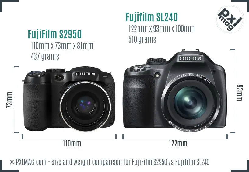 FujiFilm S2950 vs Fujifilm SL240 size comparison
