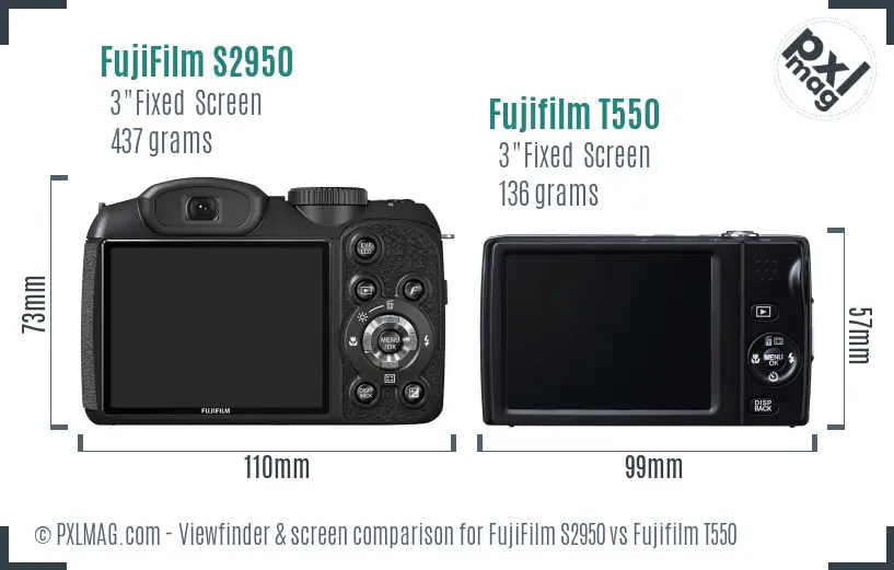 FujiFilm S2950 vs Fujifilm T550 Screen and Viewfinder comparison