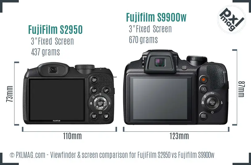 FujiFilm S2950 vs Fujifilm S9900w Screen and Viewfinder comparison
