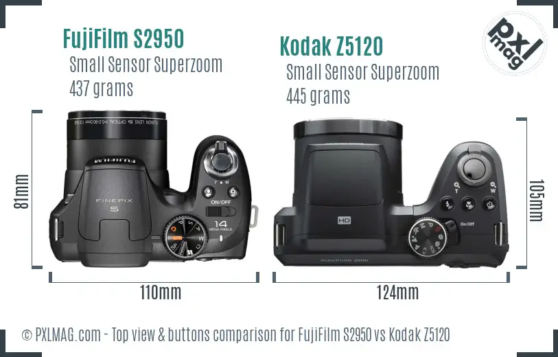 FujiFilm S2950 vs Kodak Z5120 top view buttons comparison FujiFilm S2950 vs Kodak Z5120 top view buttons comparison