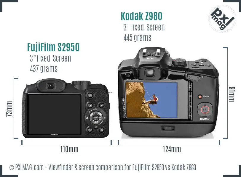 FujiFilm S2950 vs Kodak Z980 Screen and Viewfinder comparison