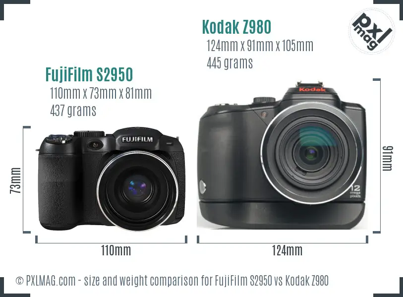 FujiFilm S2950 vs Kodak Z980 size comparison