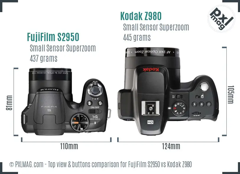 FujiFilm S2950 vs Kodak Z980 top view buttons comparison