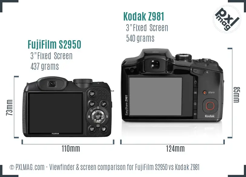 FujiFilm S2950 vs Kodak Z981 Screen and Viewfinder comparison