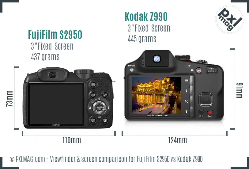 FujiFilm S2950 vs Kodak Z990 Screen and Viewfinder comparison