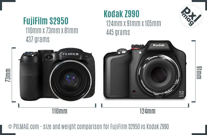 FujiFilm S2950 vs Kodak Z990 size comparison