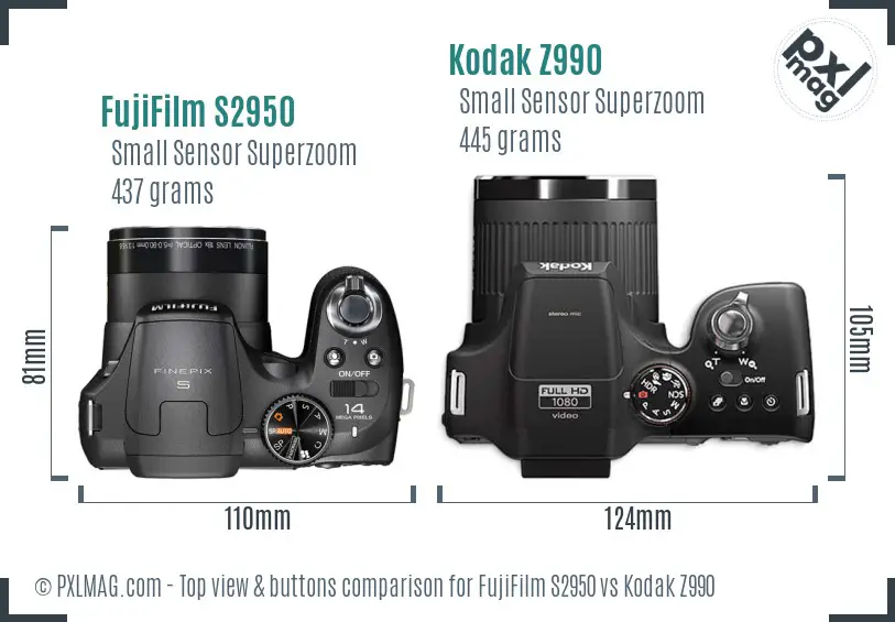 FujiFilm S2950 vs Kodak Z990 top view buttons comparison