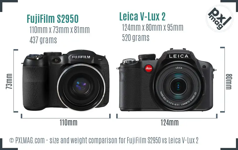 FujiFilm S2950 vs Leica V-Lux 2 size comparison